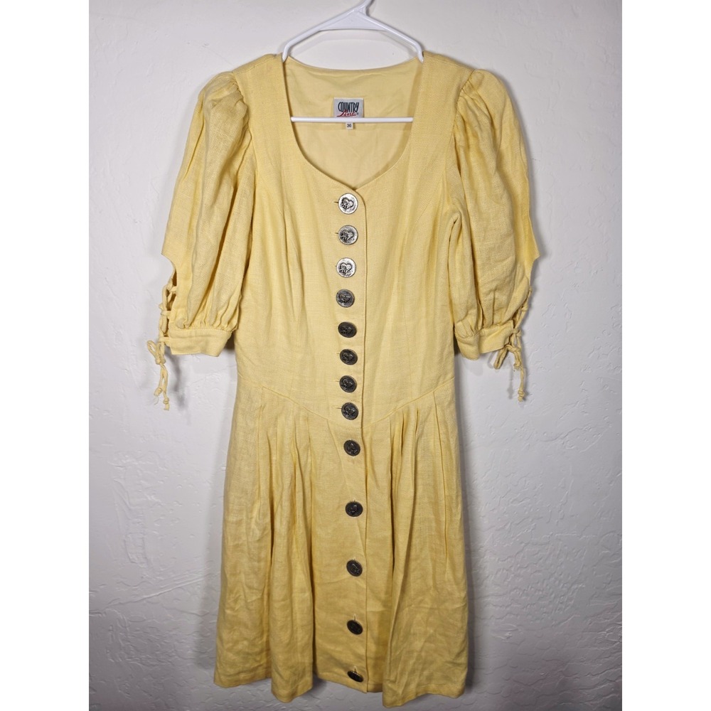 Country Line Dress Size 36 EU Womans Small Yellow Linen Country Vintage